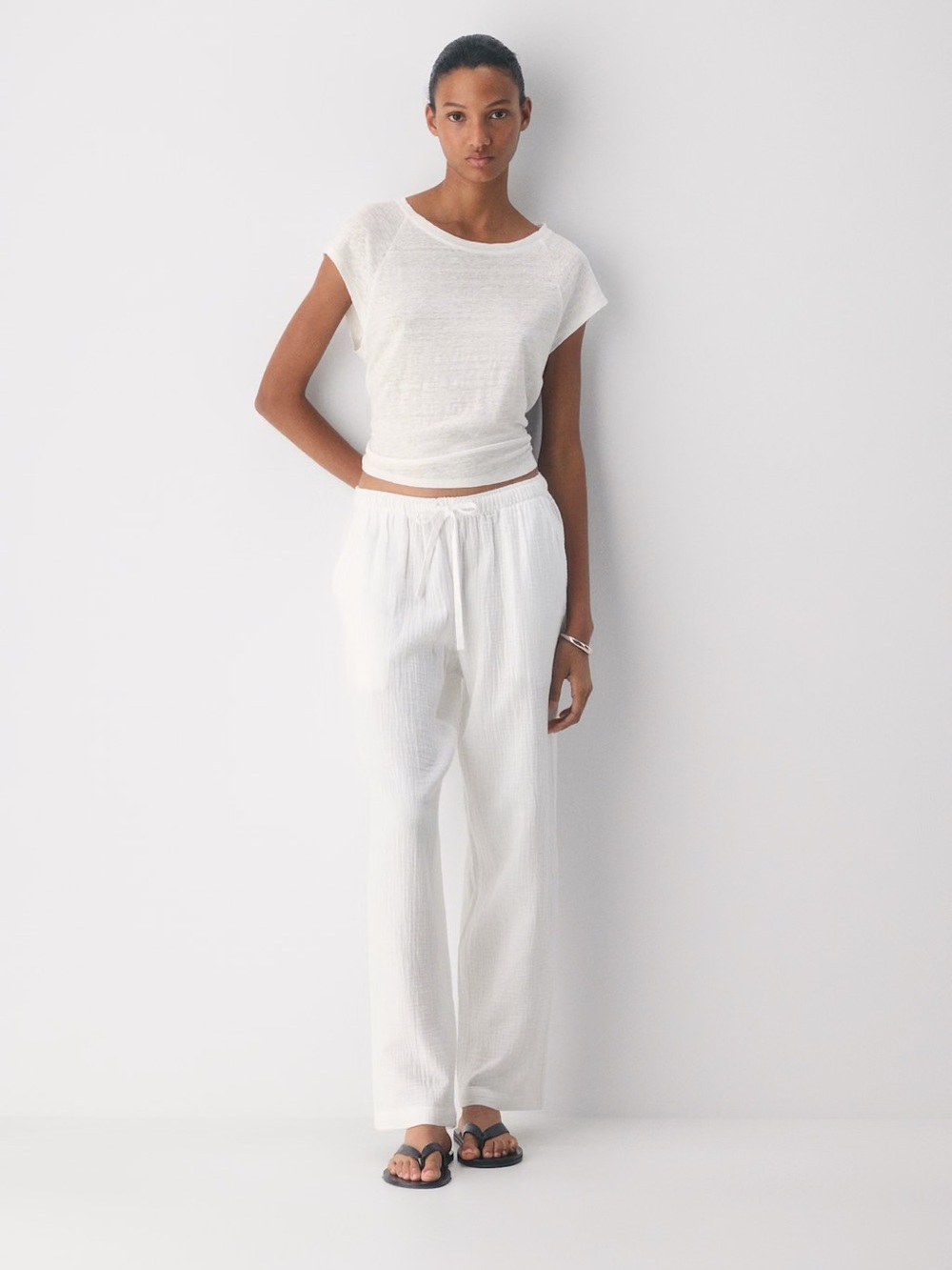 Aritzia Little Moon AirPlush White Wide-Leg Drawstring Pants